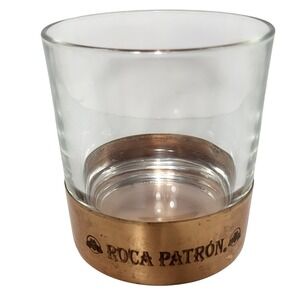 Roca Patron Tequila Rocks Glass Copper Base Metal Wrap Barware Bee Logo